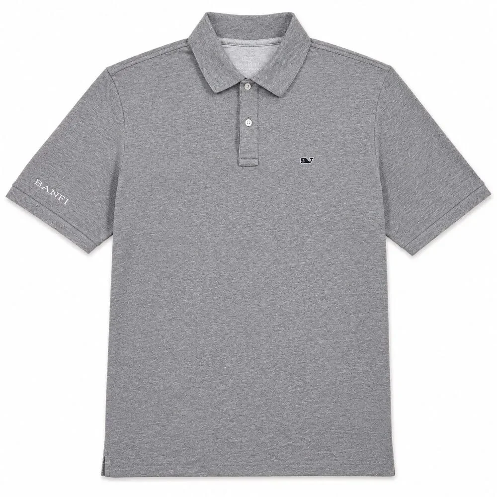 Mens Vineyard Vines Edgartown Polo Gray Large Embroidery On Sleeve 